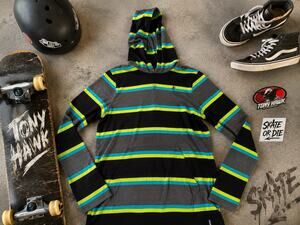 Tony Hawk Boys Hoodie LG Black Stripe Pullover Kangaroo Pocket Vintage Skate
